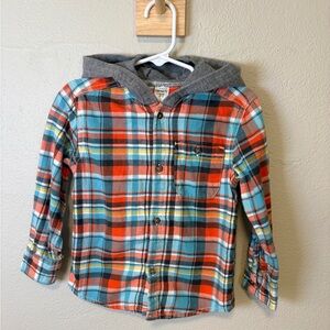Carter's Multicolor Plaid Button Down Shirt with Hood